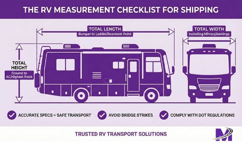 Header image - Blog Article - 14 Diagram showing how to measure RV height, length, and width for shipping.