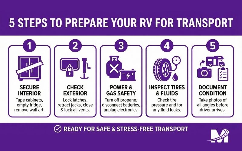 Monarch Article Image (7) Checklist for preparing a recreational vehicle for cross-country transport.