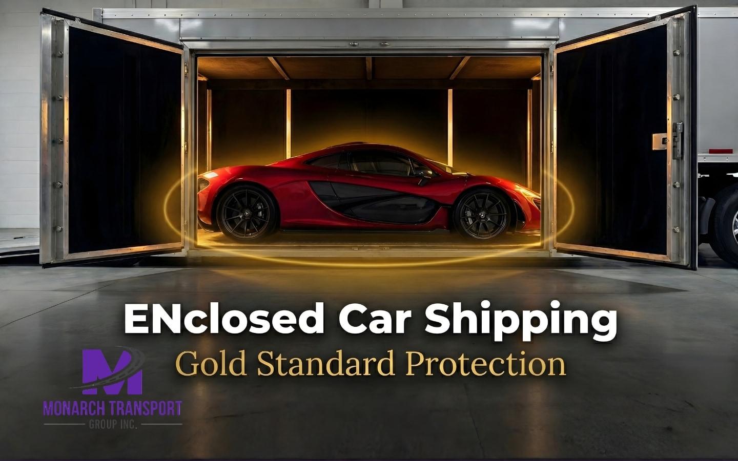 High-end sports car revealed inside premium hard-sided enclosed transport trailer