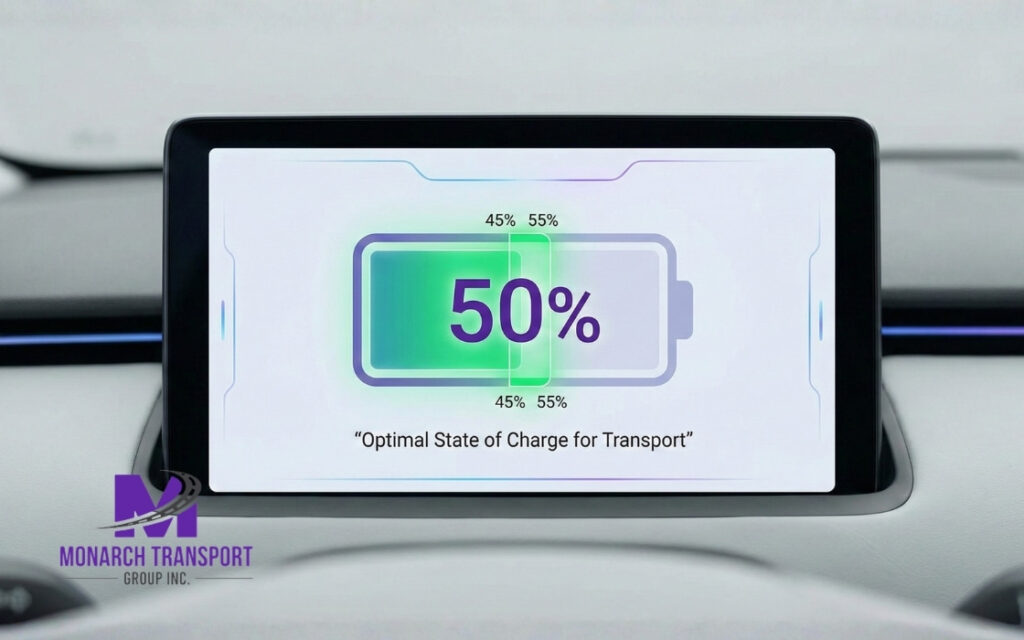 How to Ship Your Electric Vehicle (EV) Safely in 2026 (6) "Electric vehicle dashboard showing 50 percent battery state of charge for safe shipping"