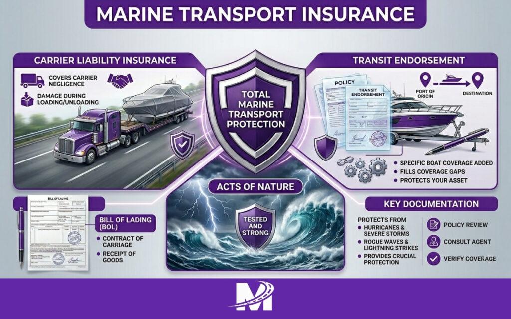 Infographic explaining marine transport insurance coverage and transit endorsements