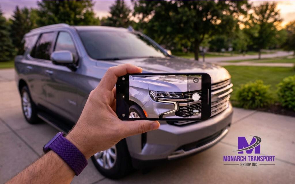 Documenting the condition of a vehicle during delivery inspection using a smartphone.