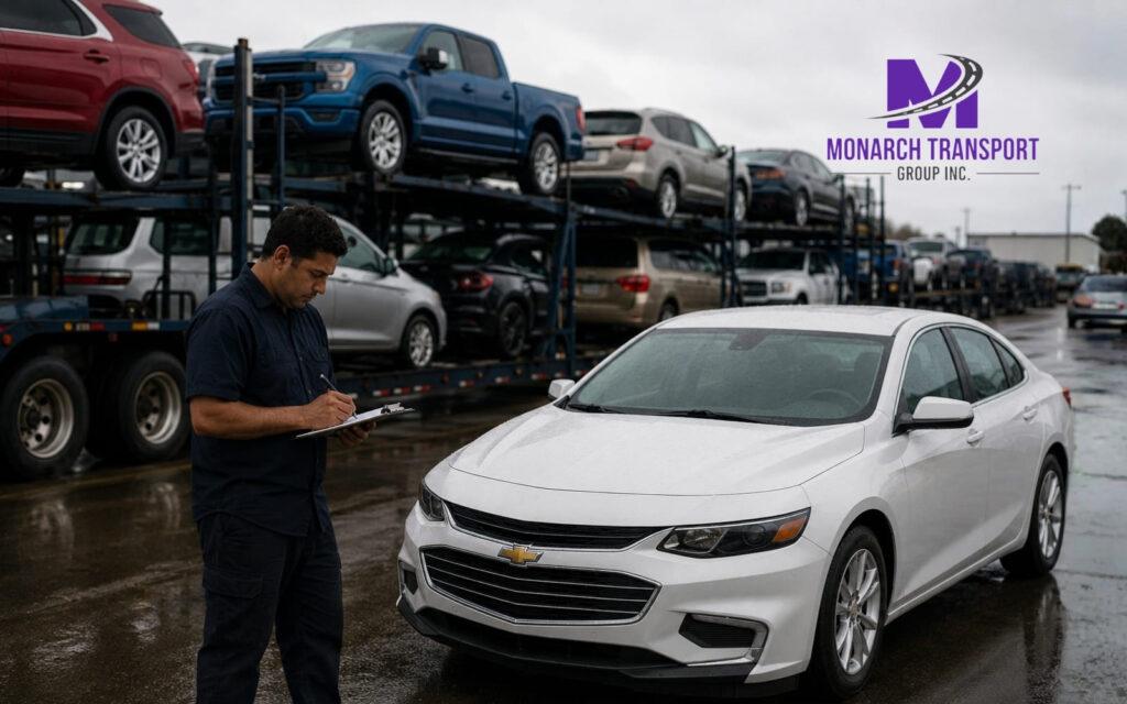 Monarch Why Is Car Shipping So Expensive (16) A professional vehicle transport terminal where cars are staged for efficient long-distance shipping.