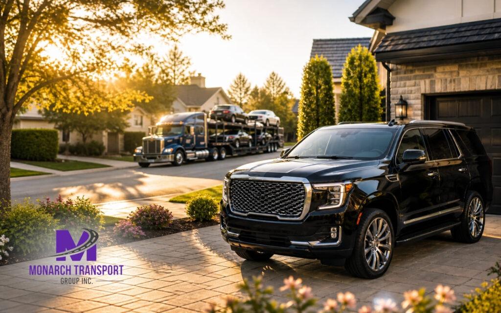 Monarch Car Shipping Insurance What's Actually Covered (8) A pristine vehicle successfully delivered to a suburban home after cross-country shipping.