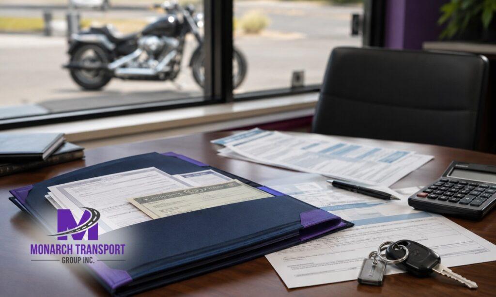 Monarch - Buying a Motorcycle at Auction or Out of State_ Here's How to Get It Home 8 Motorcycle registration paperwork prepared for DMV title transfer and taxation.
