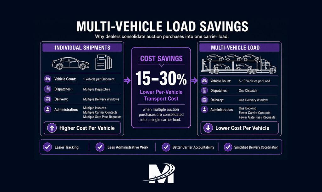 Monarch - How Dealerships Ship Cars from Auto Auctions_ Costs, Timeline, and What to Expect 8 Cost and efficiency benefits of consolidating multiple auction vehicles into a single transport load.