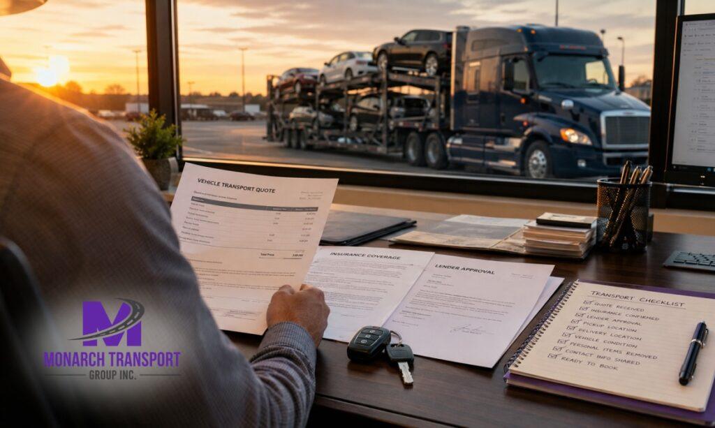 How to Ship a Leased or Financed Car – What Your Lender Actually Requires 2 Vehicle owner completing shipping preparation checklist before booking transport.
