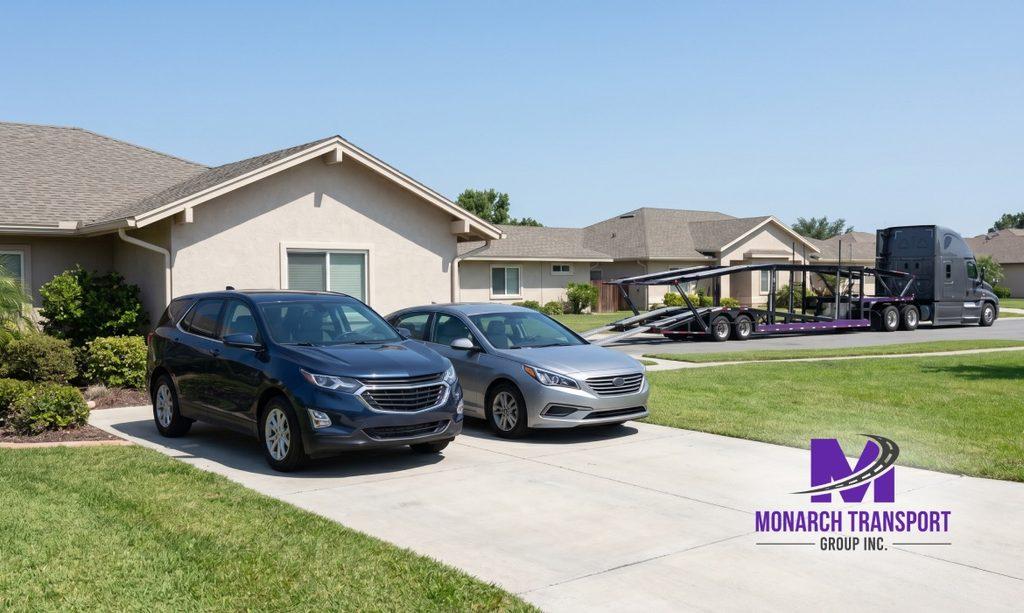 Two vehicles parked in driveway representing options for shipping multiple cars during relocation
