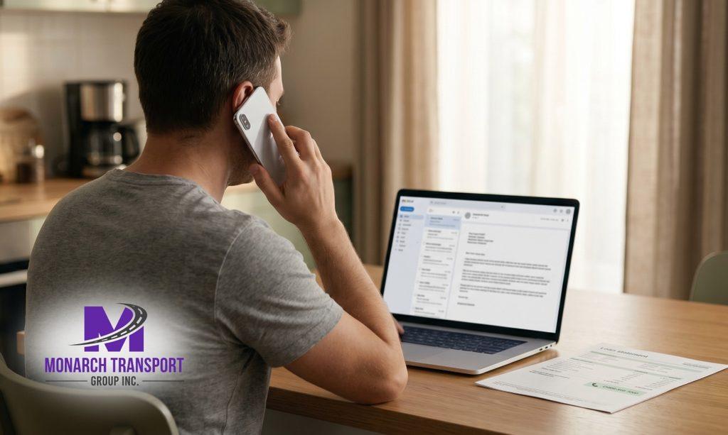 Person on the phone with a lender requesting a lienholder authorization letter for car shipping