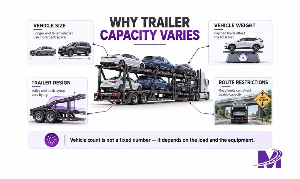 Diagram showing the main factors that determine auto transport trailer capacity