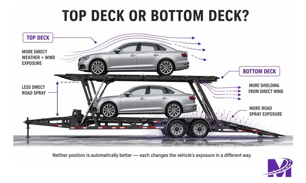 Diagram explaining how top and bottom deck positions expose a vehicle to different road conditions