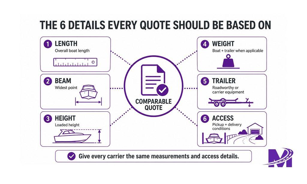 Information needed to make boat shipping quotes directly comparable
